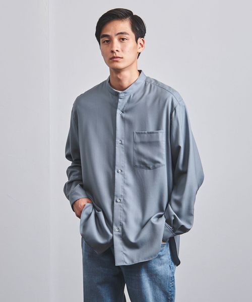<UNITED ARROWS> ウールビエラ ソリッド バンドカラー シャツ
