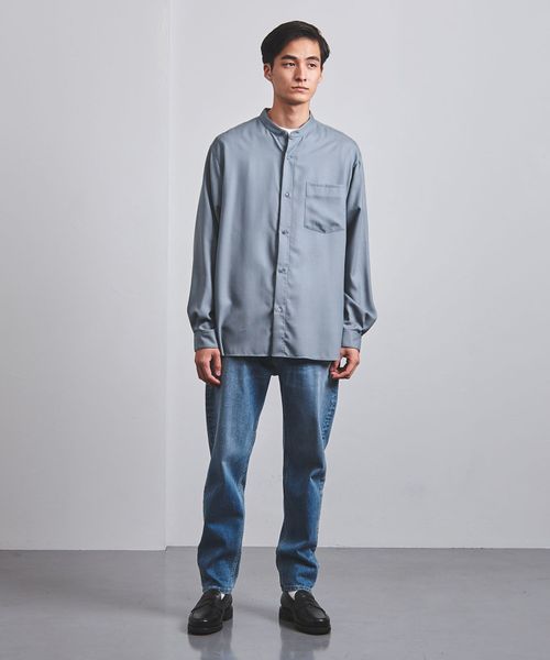 <UNITED ARROWS> ウールビエラ ソリッド バンドカラー シャツ