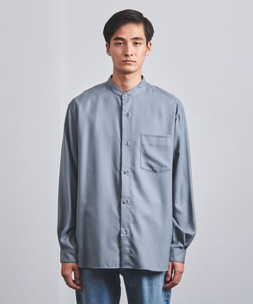 <UNITED ARROWS> ウールビエラ ソリッド バンドカラー シャツ