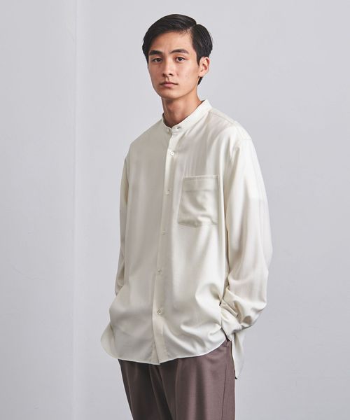 <UNITED ARROWS> ウールビエラ ソリッド バンドカラー シャツ