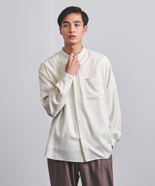 <UNITED ARROWS> ウールビエラ ソリッド バンドカラー シャツ