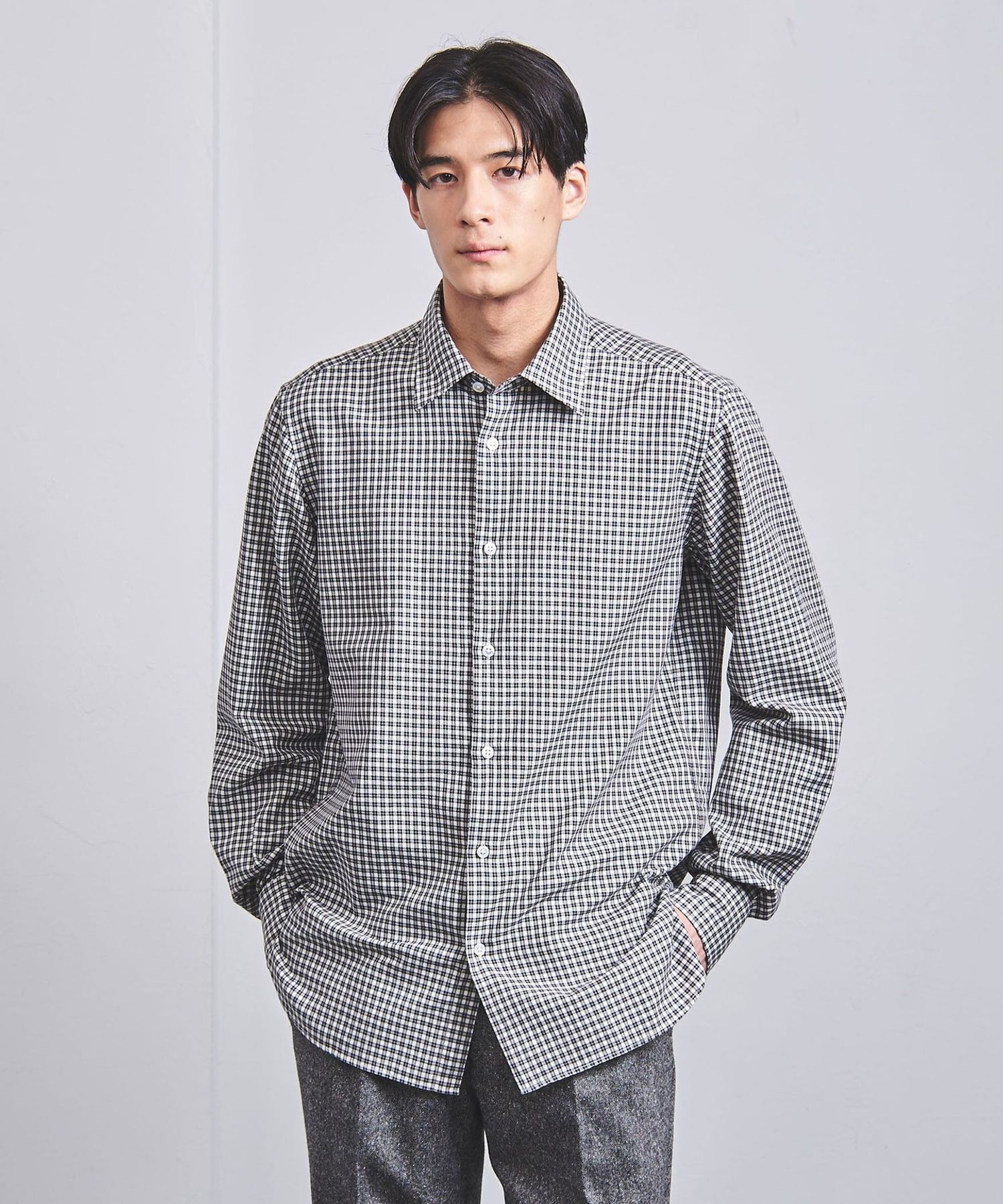 UNITED ARROWS COLLECTION チェック柄シャツジャケット ALBINI ブロックチェック セミワイドカラーシャツ