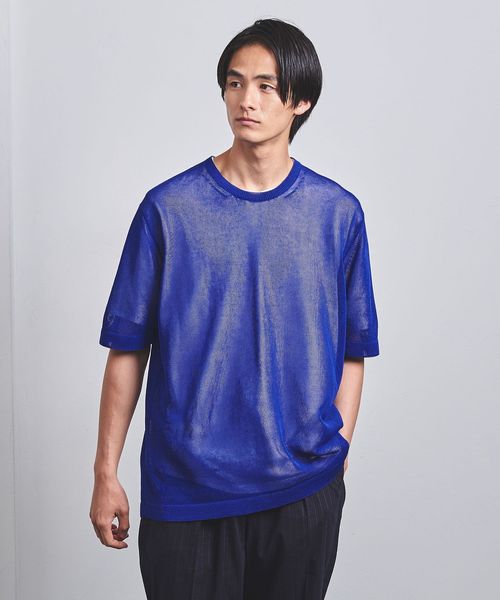 スローン　シアー ショートスリーブ クルーネック ニット　サマーニット　新品　黒 別注】＜SLOANE＞ シアー ショートスリーブ クルーネック ニット
