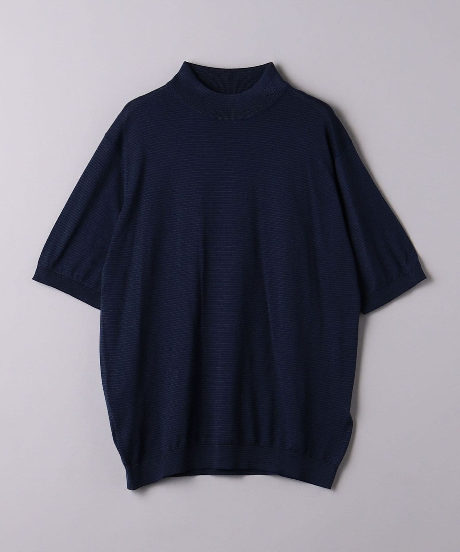 JOHN SMEDLEY＞ ボーダー モックネック ショートスリーブ プルオーバー
