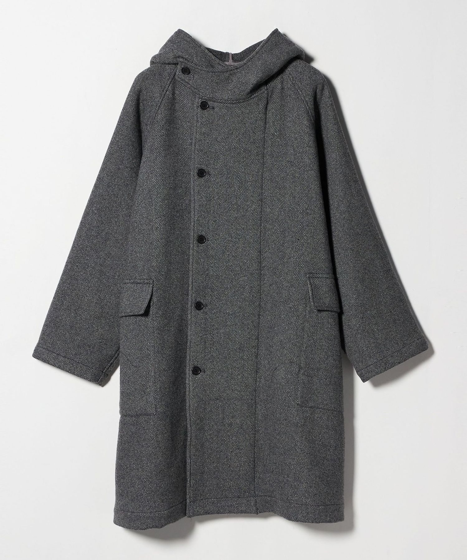 【Vintage】ラグランスリーブヘリンボーンコート MADE IN ITALY ts(s)＞Herringbone Raglan Sleeve Hooded Easy Coat