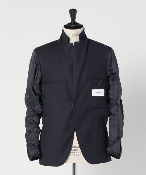 LARDINI＞ヘリンボーン ネイビー シングル 3ボタン テーラード