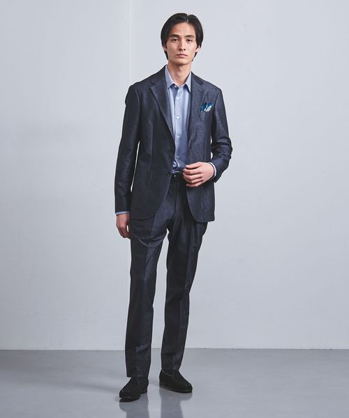 送料込ユナイテッドアローズサキソニー1プリーツサイドアジャスタパンツsize46 CARUSO＞サキソニーウール 1プリーツ スラックス