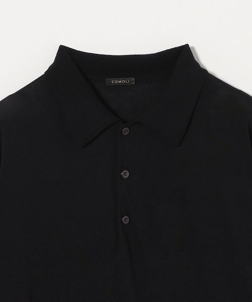 【室内試着のみ】COMOLI コットンニットポロ サイズ3 ブラック 25SS COMOLI コットン ニット ポロ , Black – Navyblue