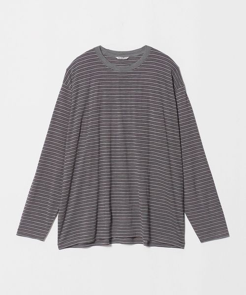 AURALEE/＜AURALEE＞ WOOL STRIPE JERSEY TEE/クルーネック ボーダー ロングスリーブ Tシャツ/Tシャツ / カットソー