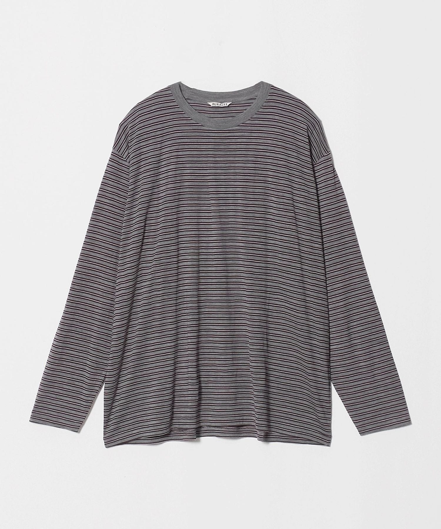 AURALEE＞ WOOL STRIPE JERSEY TEE/クルーネック ボーダー ロング