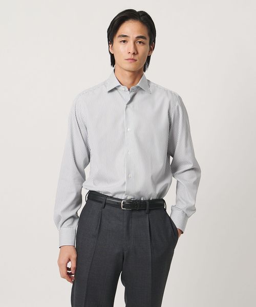 UNITED ARROWS/イージーケア AG  ブラックストライプ ワイドカラーシャツ 抗菌防臭/シャツ / ブラウス