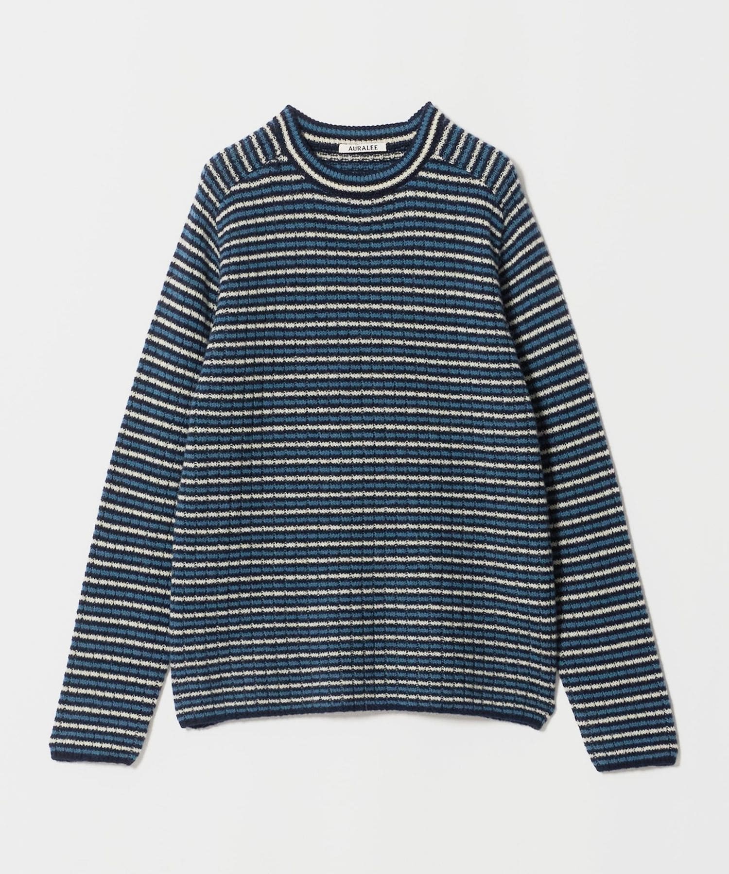 AURALEE＞ WOOL CASHMERE RIB KNIT P/O/リブボーダーニット