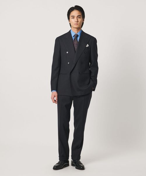 UNITED ARROWS/ネイビー ストライプ ダブル 6ボタン スーツ MCーMODEL ヨコストレッチ/スーツ / セットアップ