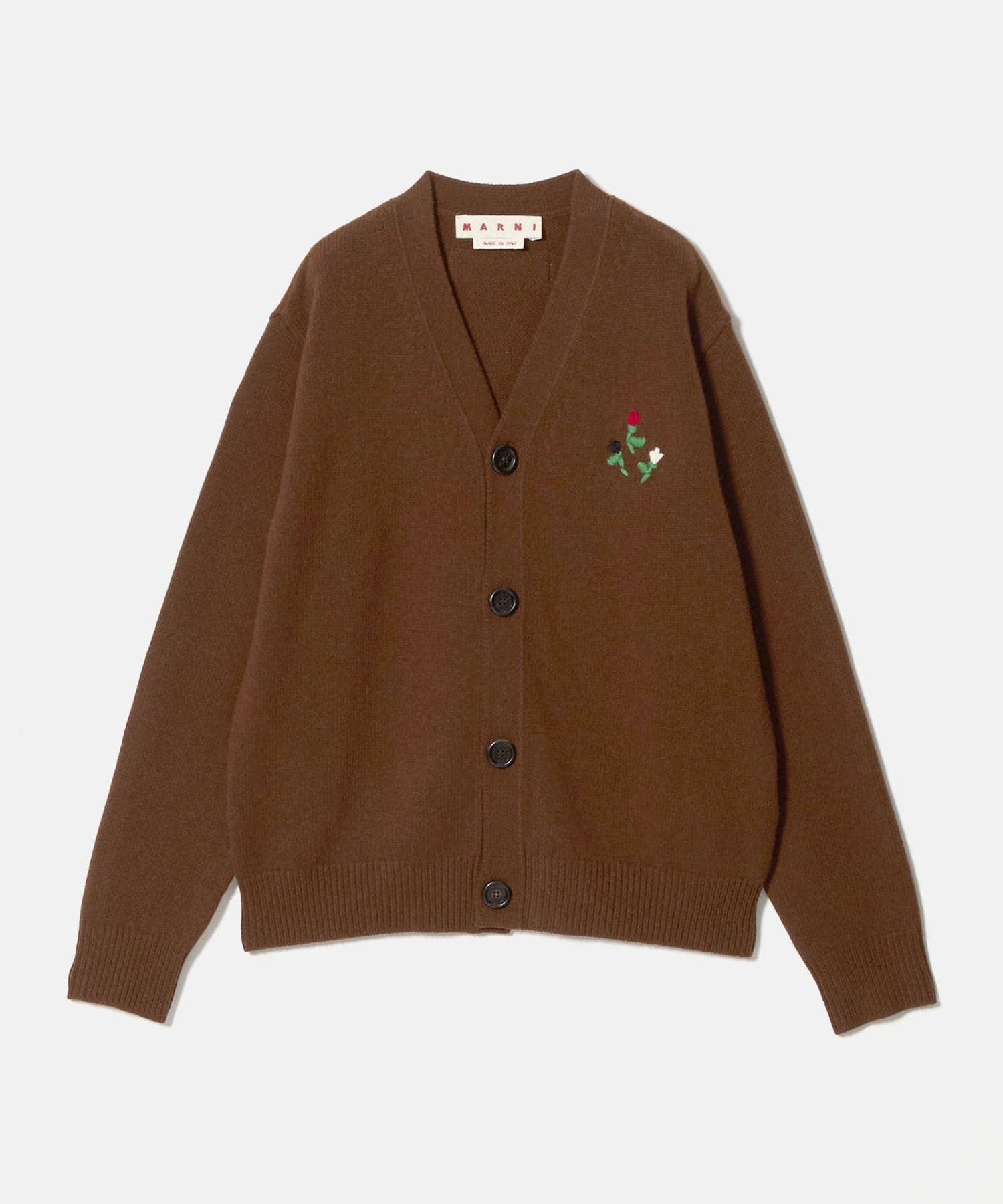 MARNI＞ ブラウン フラワー刺繍 カーディガン