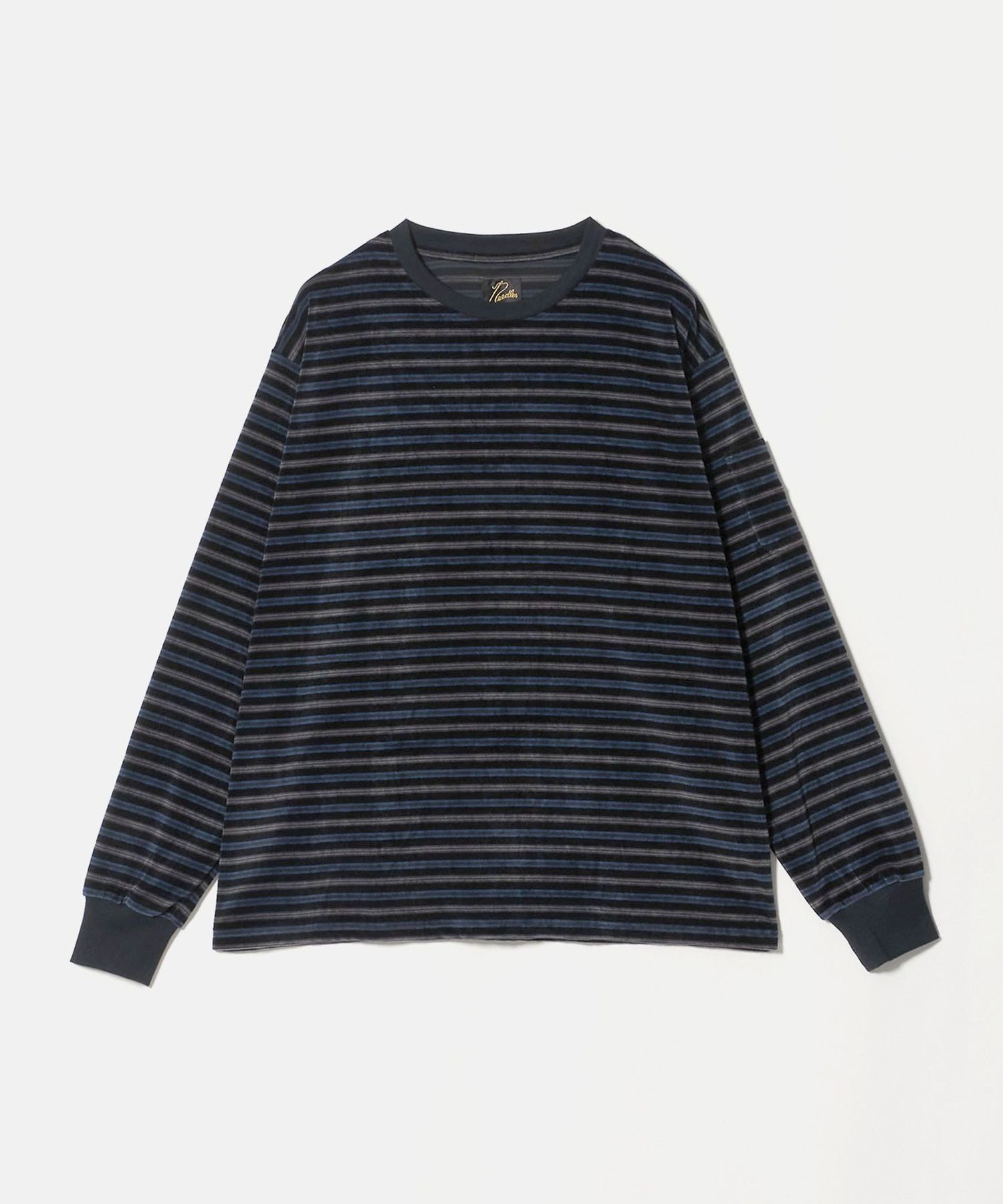 NEEDLES＞Crew Neck Tee Stripe Velour/ベロア ボーダー ロング 