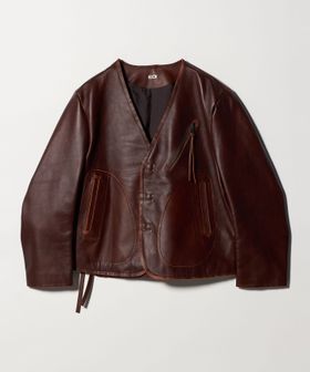 KHOKI/＜KHOKI＞NO COLLAR LEATHER JACKET/ノーカラー レザー ジャケット/ノーカラージャケット