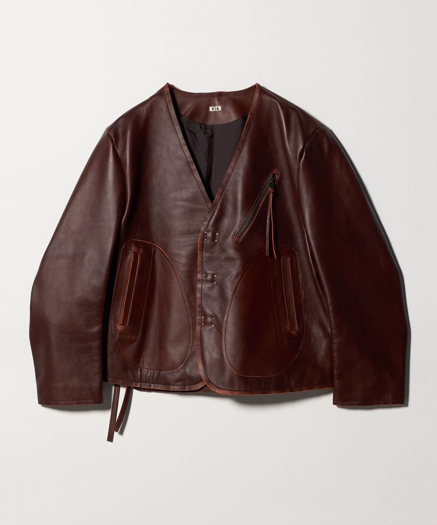 KHOKI＞NO COLLAR LEATHER JACKET/ノーカラー レザー ジャケット