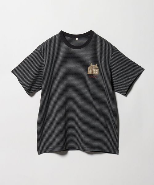 KHOKI/＜KHOKI＞Embroidered Stripe T―Shirt/ブラック エンブロイダード ストライプT シャツ/Tシャツ / カットソー