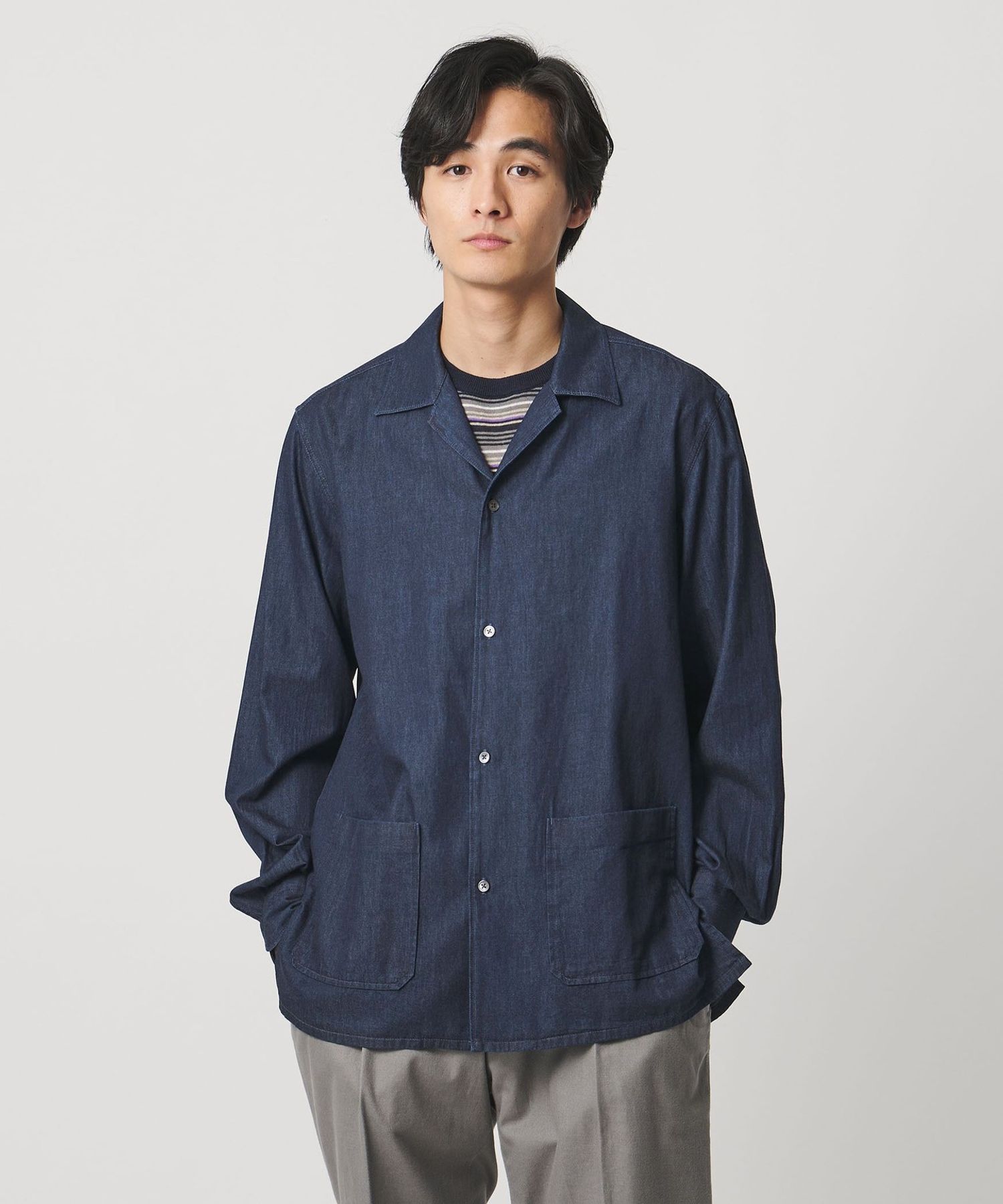 デニム オープンカラー シャツ