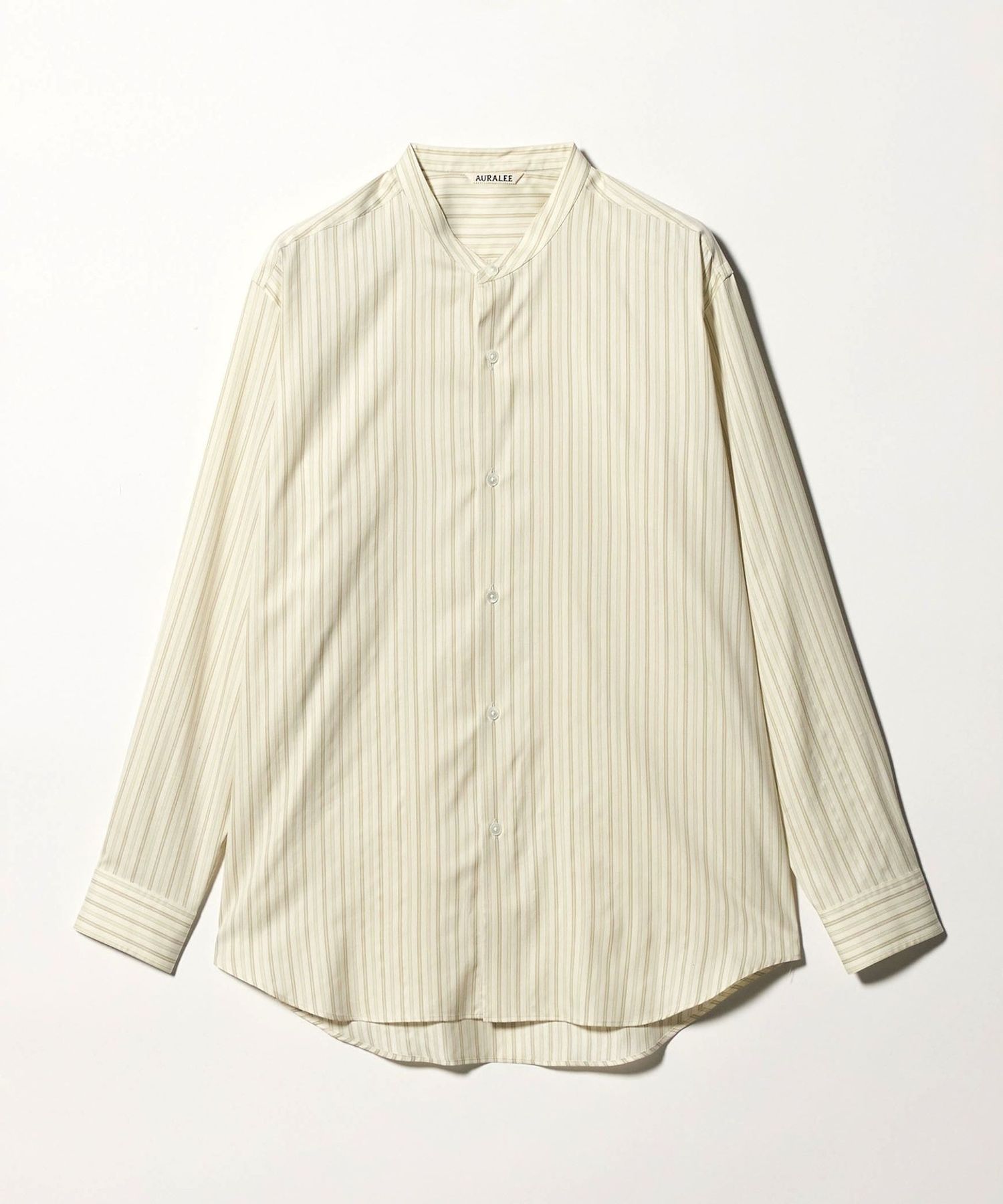 AURALEE＞COTTON SILK STRIPE STAND COLLAR SHIRT/ストライプ スタンド