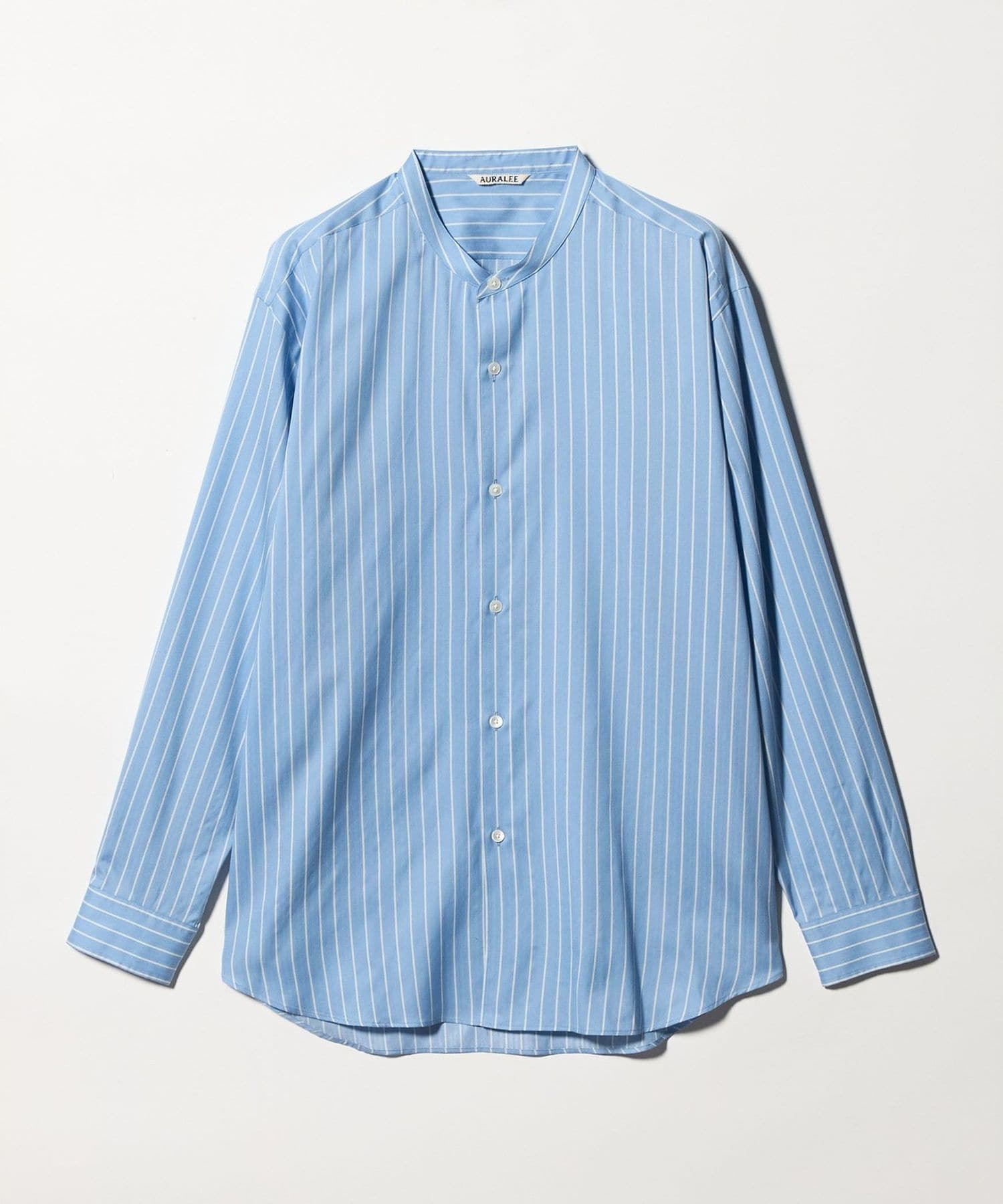 AURALEE＞COTTON SILK STRIPE STAND COLLAR SHIRT/ストライプ スタンド