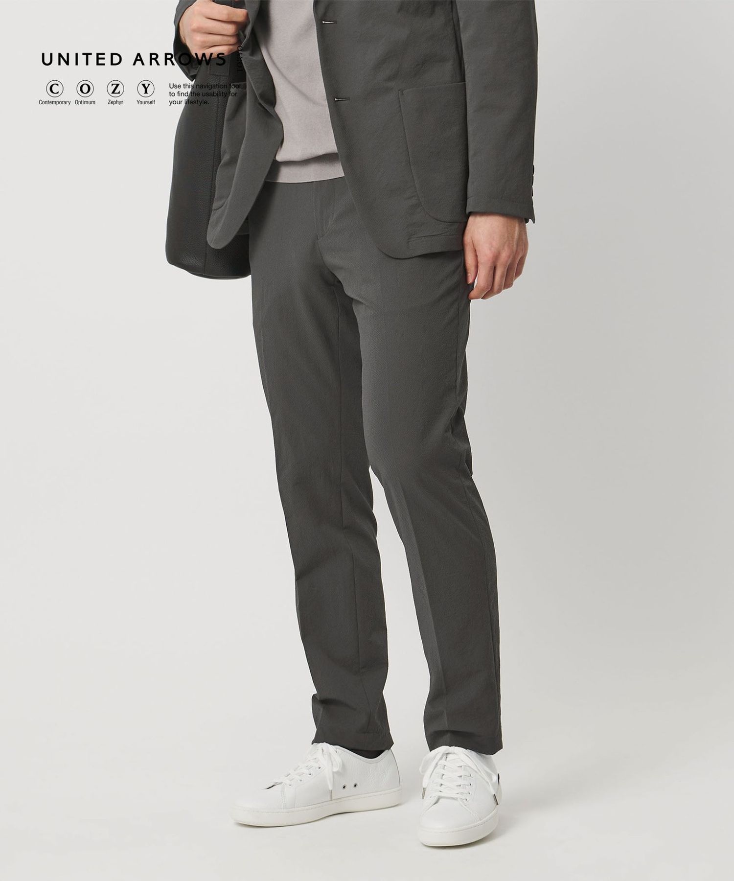 UNITED ARROWSドビー ジャケット&ノープリーツパンツ ドビー ノープリーツ テーパード パンツ UA COZY ウォッシャブル