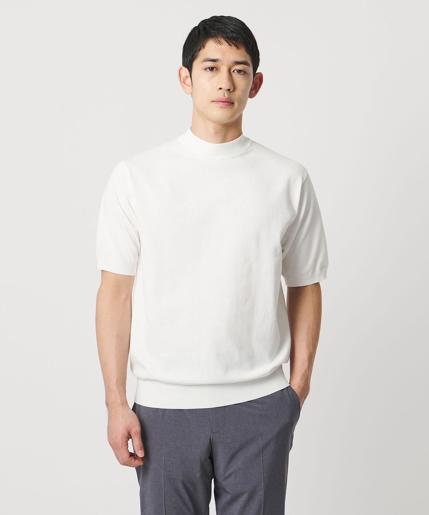 ショートスリーブ モックネック ニットTシャツ UA COZY ウォッシャブル
