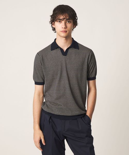 UNITED ARROWS/リネン/コットン ボーダー スキッパー ポロシャツ/ポロシャツ