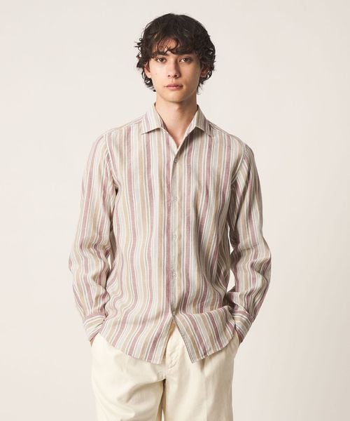 UNITED ARROWS/リネン/コットン ストライプ オープンカラーシャツ/シャツ / ブラウス