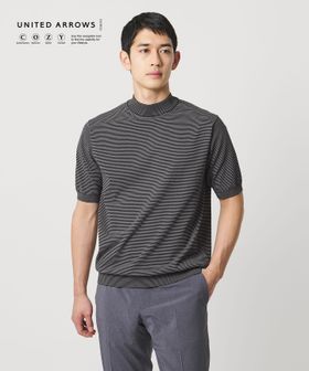 UNITED ARROWS/ショートスリーブ ボーダー モックネック ニットTシャツ UA COZY ウォッシャブル 抗菌防臭/Tシャツ / カットソー