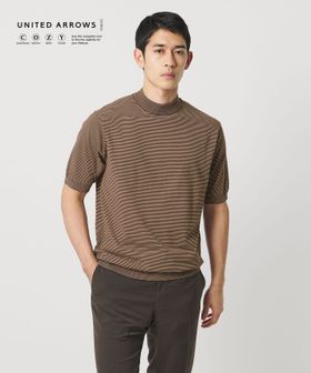UNITED ARROWS/ショートスリーブ ボーダー モックネック ニットTシャツ UA COZY ウォッシャブル 抗菌防臭/Tシャツ / カットソー