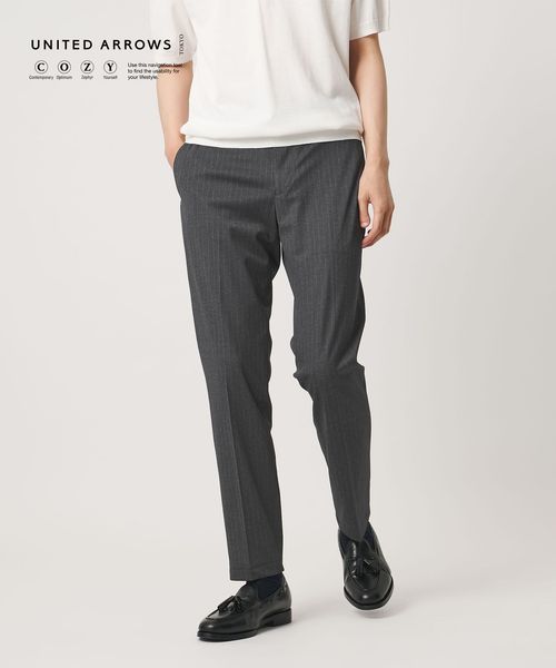 UNITED ARROWS/トリコット ストライプ ノープリーツ パンツ UA COZY ウォッシャブル ストレッチ 通気性/セットアップ パンツ