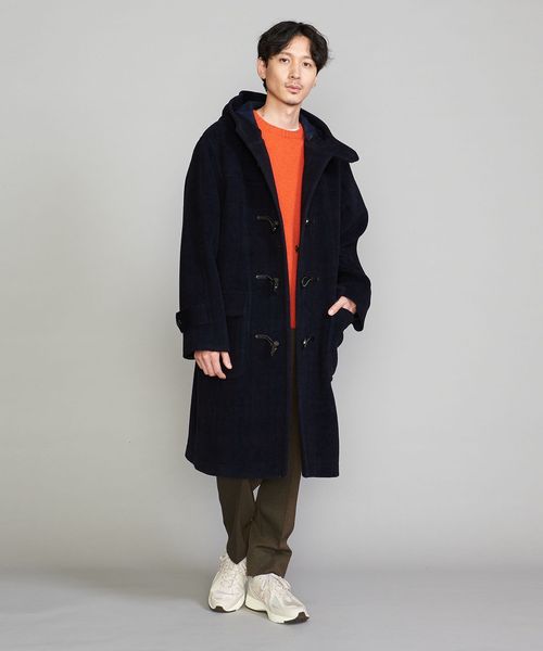 cut pile check duffle coat