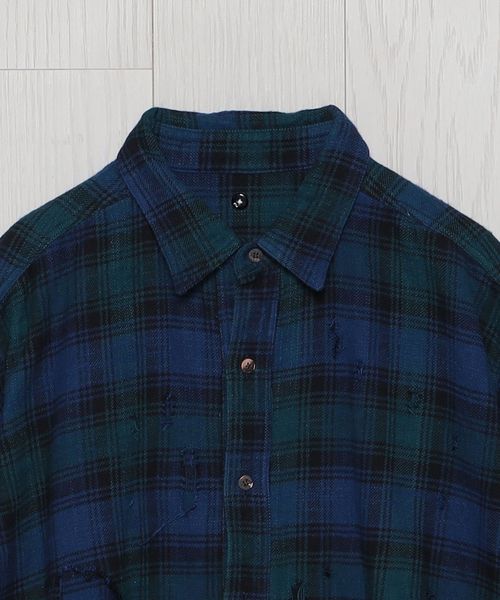 ISSUETHINGS NEL CHECK DAMAGE SHIRT ISSUETHINGS NEL CHECK DAMAGE SHIRT
