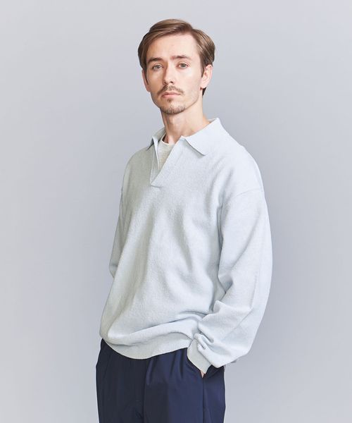 【BEAUTY&YOUTH】リングコットン ニットポロジャケット　ブラック　M BEAUTY&YOUTH】リングコットン ニットポロジャケット ブラック S