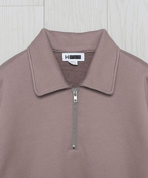H BEAUTY＆YOUTH ハーフジップ ショートスウェット H＞ ハーフジップ ショートスリーブ クルーザー スウェット