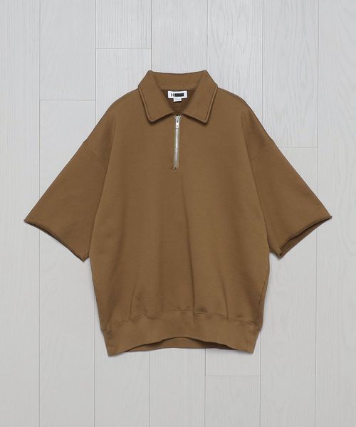 H BEAUTY＆YOUTH ハーフジップ ショートスウェット H＞ ハーフジップ ショートスリーブ クルーザー スウェット
