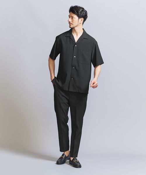 WARDROBE SMART】テック シアサッカー オープンカラー シャツ