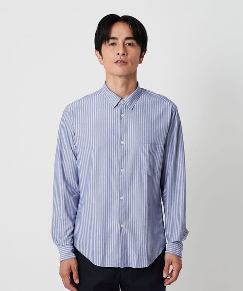 【未使用タグ付き】IENA SOMELOS レギュラーシャツ ストライプ リラックスバックプリーツシャツ＜ターコイズストライプ＞(XS