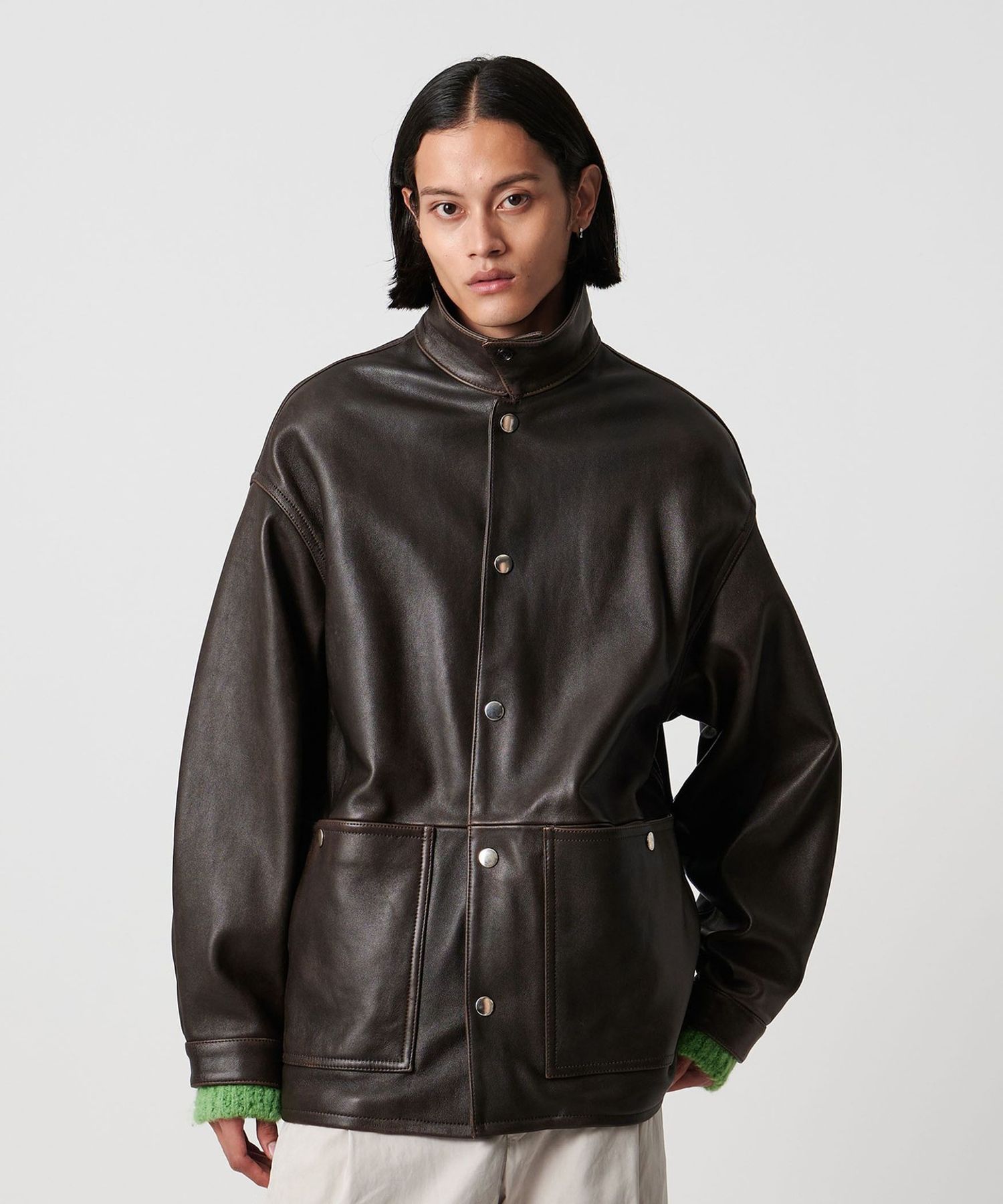 H＞シープレザー カバーオール