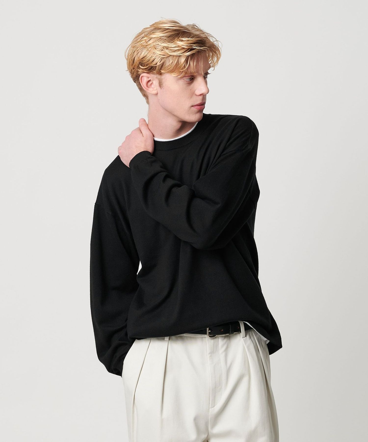新品！タグ付き！UNITED ARROWS ブラック リブニット 長袖　コットン コットン カシミヤ ブレンド ロングスリーブ Tシャツ