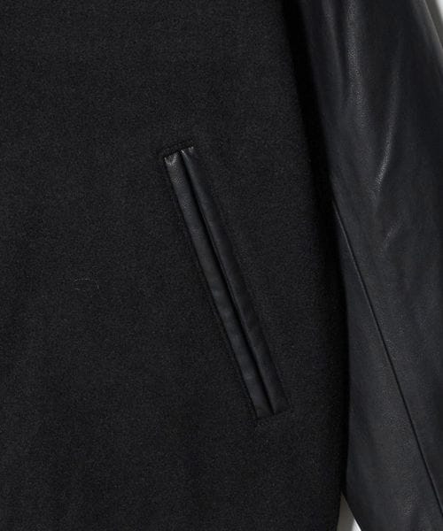 極美品✨WEB限定 WARDROBE SMART メルトンレザーライクスタジャン WARDROBE SMART】ブラックメルトン レザーライク スタジャン