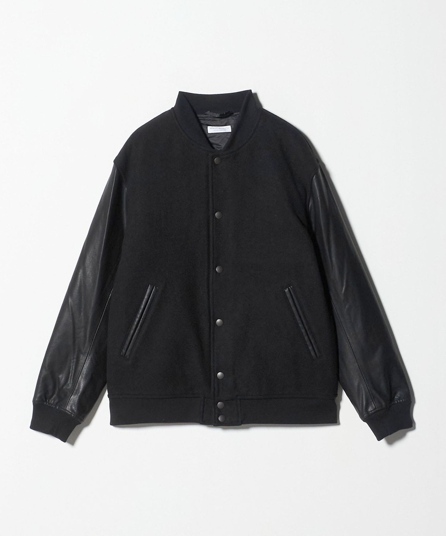 【WEB限定 WARDROBE SMART】メルトン レザーライク スタジャン WEB限定 WARDROBE SMART】ブラックメルトン レザーライク スタジャン