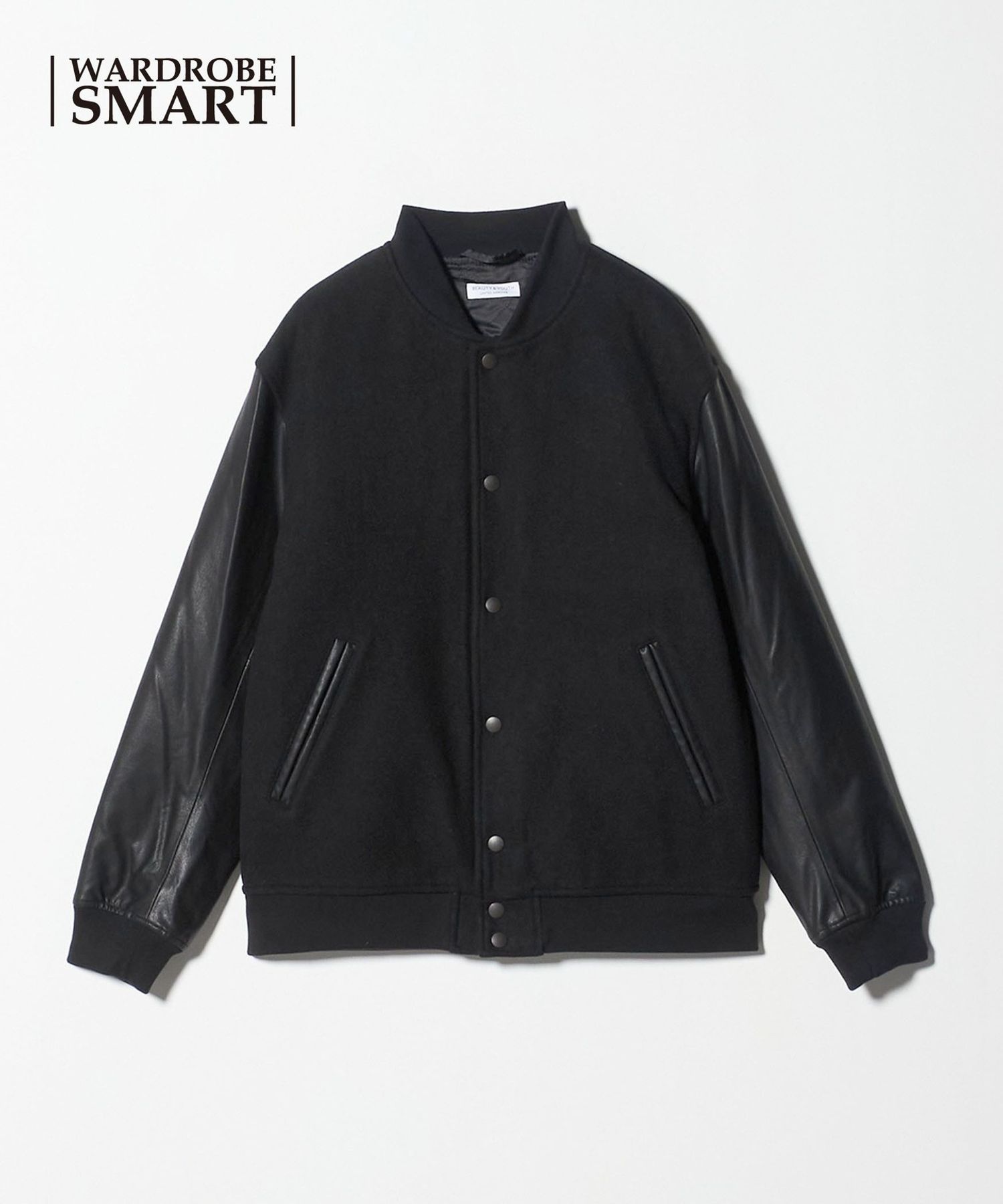 WEB限定 WARDROBE SMART】ブラックメルトン レザーライク スタジャン