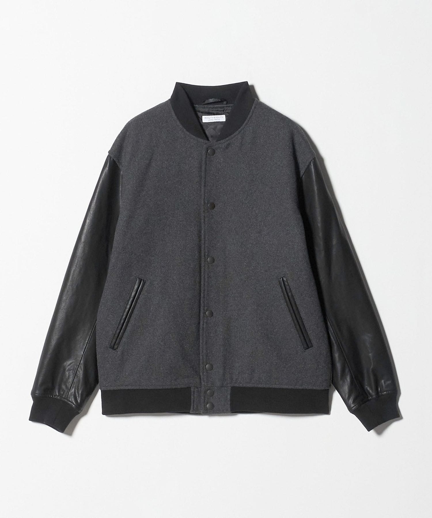 極美品✨WEB限定 WARDROBE SMART メルトンレザーライクスタジャン WEB限定 WARDROBE SMART】グレーメルトン レザーライク スタジャン