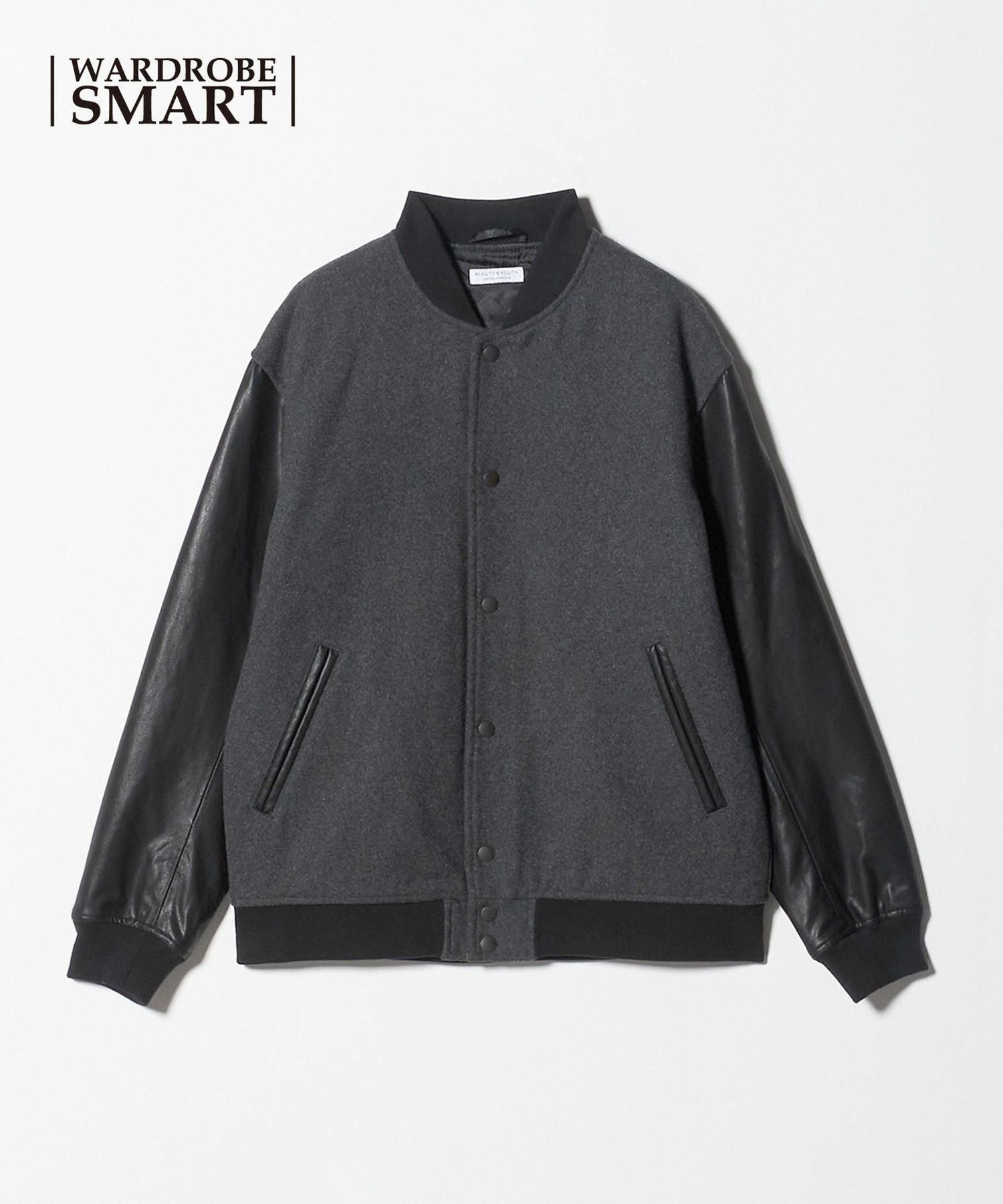 ★未使用★B&Y スタジャン レザーライク　UNITED ARROWS WEB限定 WARDROBE SMART】グレーメルトン レザーライク スタジャン