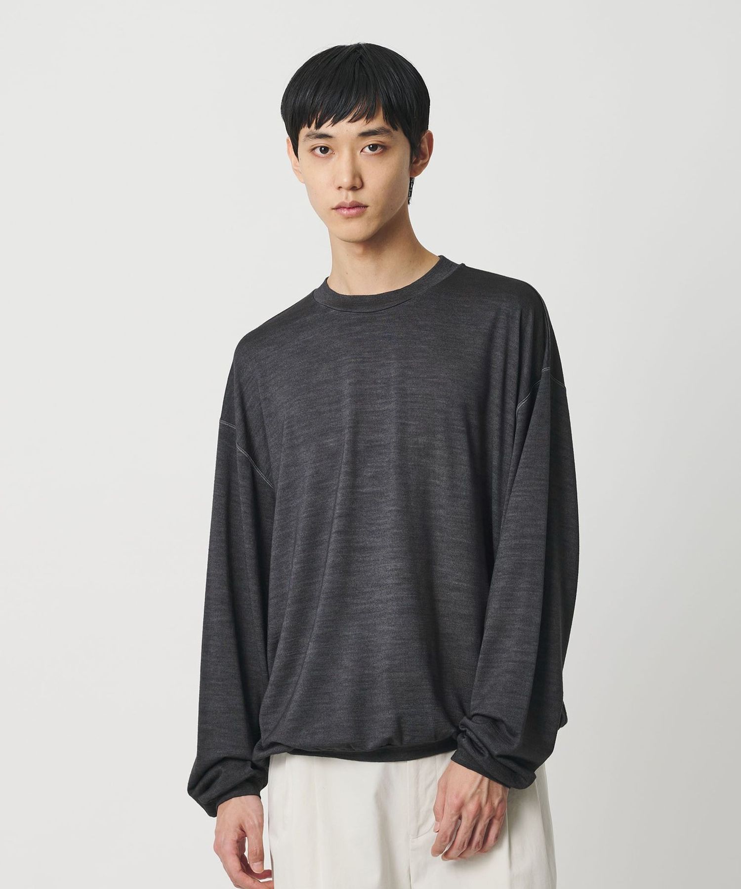 H BEAUTY&YOUTH ウール ケーブルホール クルーネック プルオーバー H＞スノーウォッシャブルウール クルーネック