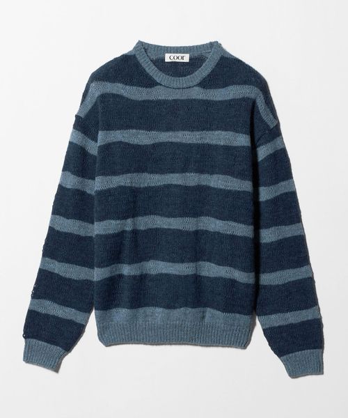 BEAUTY&YOUTH/＜coor＞へアリー ストライプ ニット ブルー/ニット / セーター