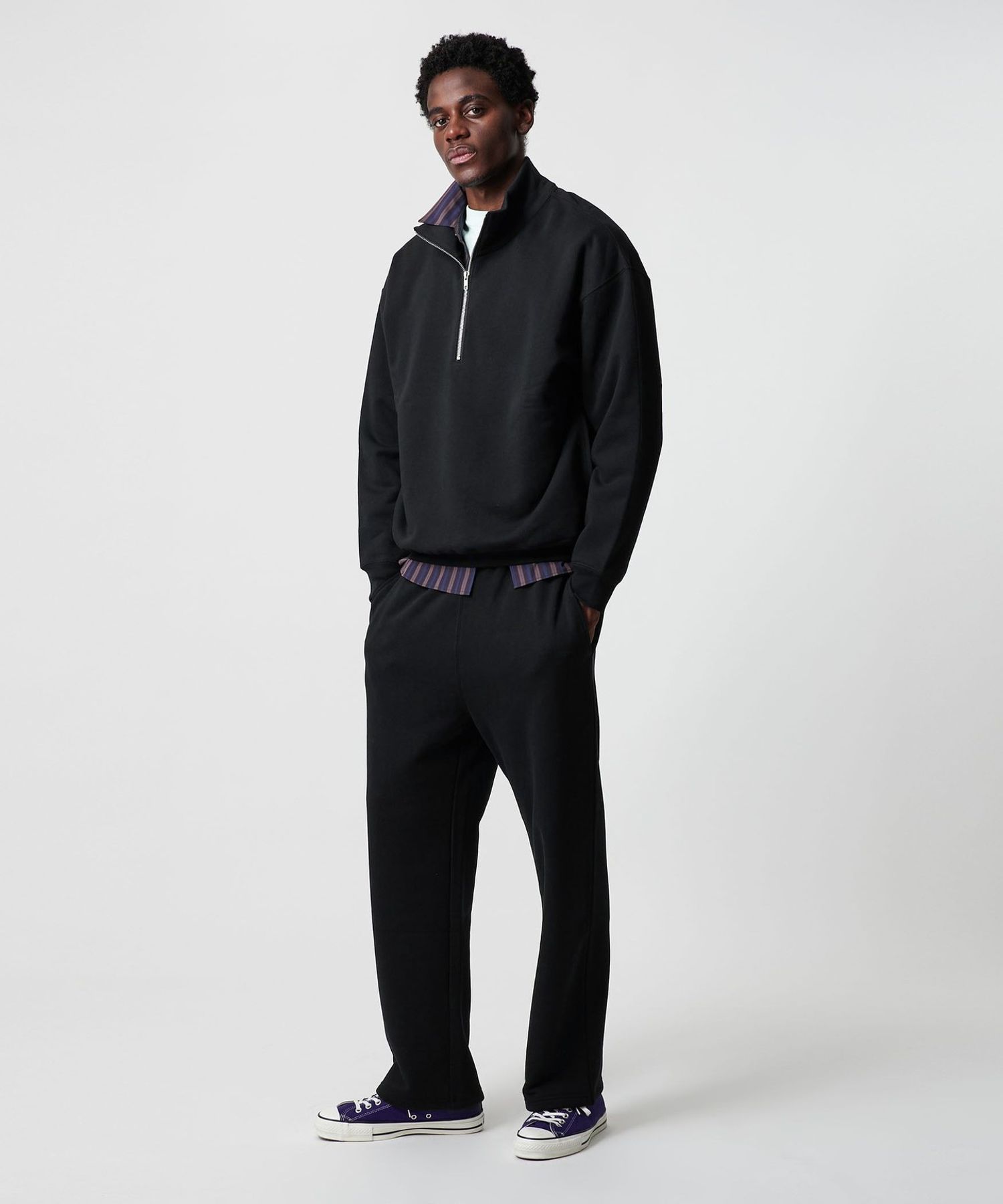 【syu-★】　BEAUTY&YOUTH ハーフジップスウェット パウダーウォッシュ ハーフ ジップ スウェット