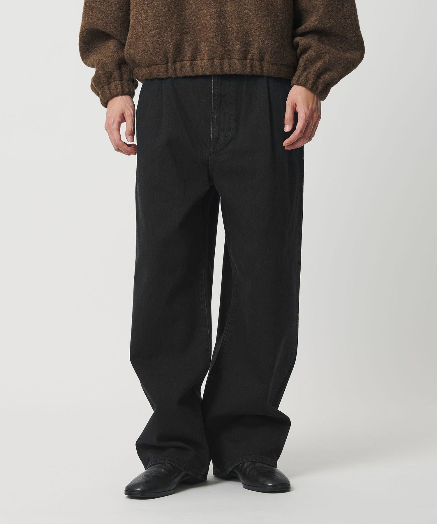 H＞デニム 1プリーツ バギー 5ポケット パンツ